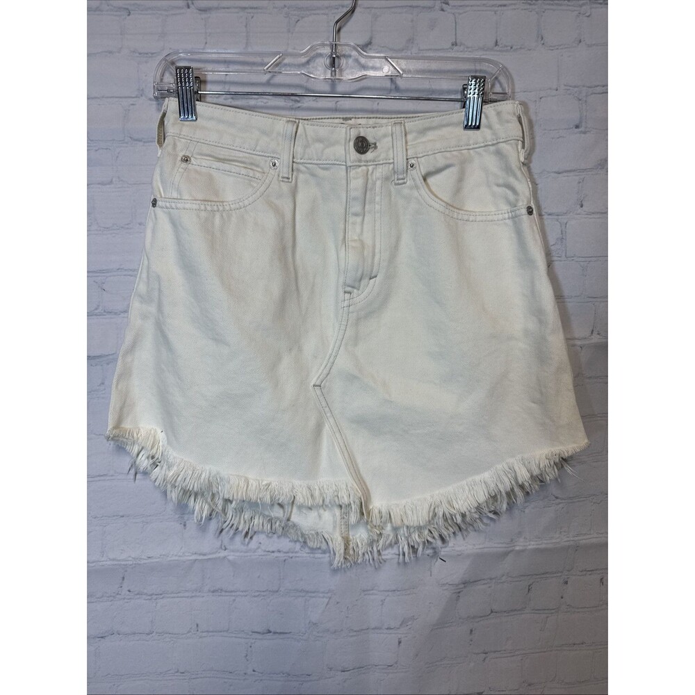 We The Free People Mini Denim Skirt 26 Off White Ivory Distressed Raw Cut Off